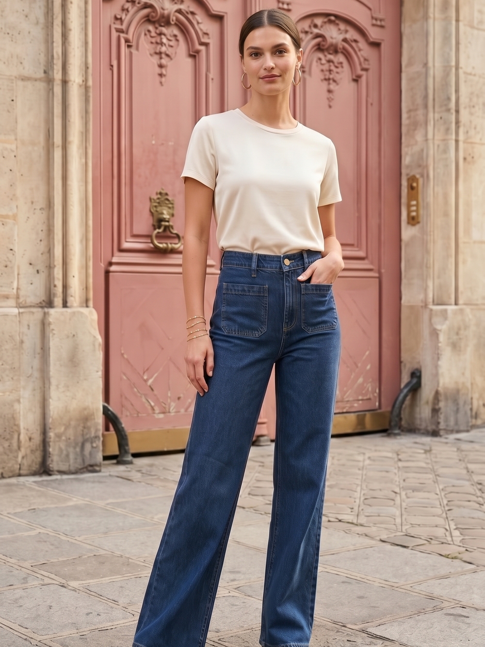 LOFT Dark Blue High-Rise Wide-Leg Jeans Size 27 Preppy